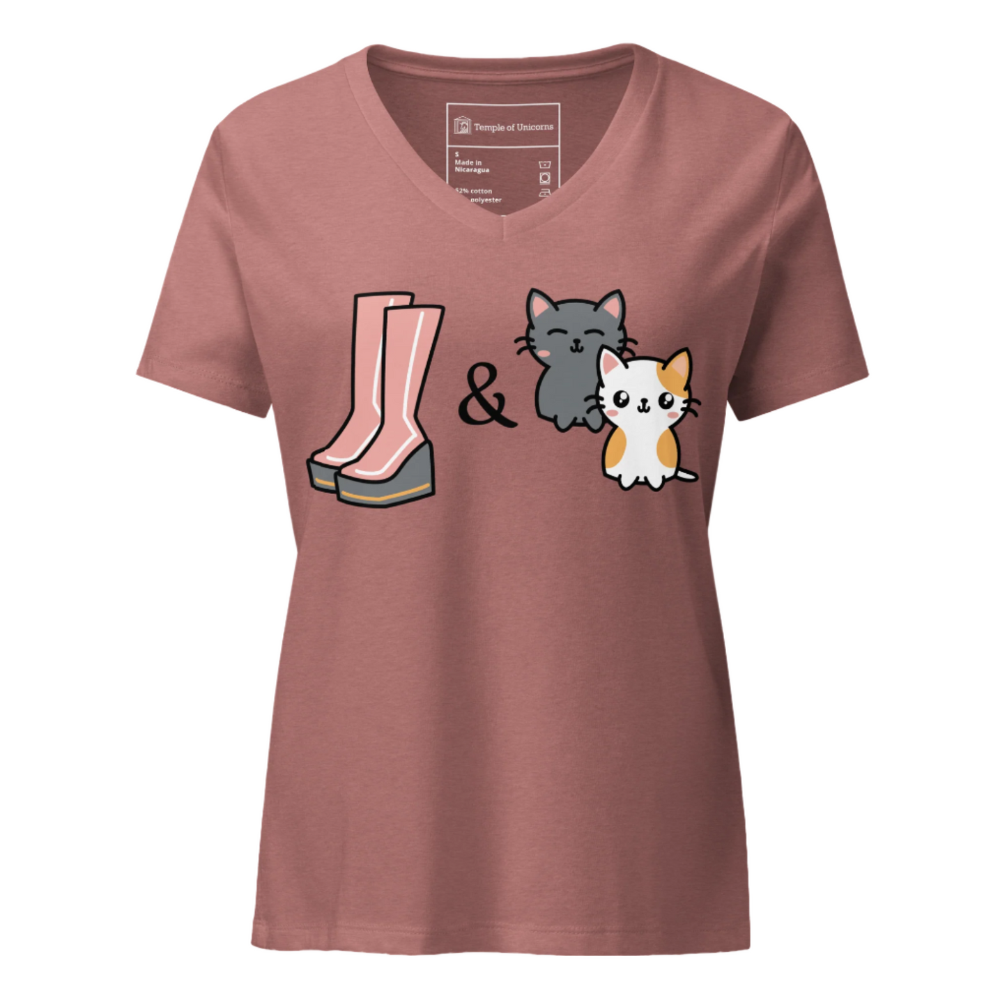 Boots & Cats Women's V-Neck Shirt, heather mauve