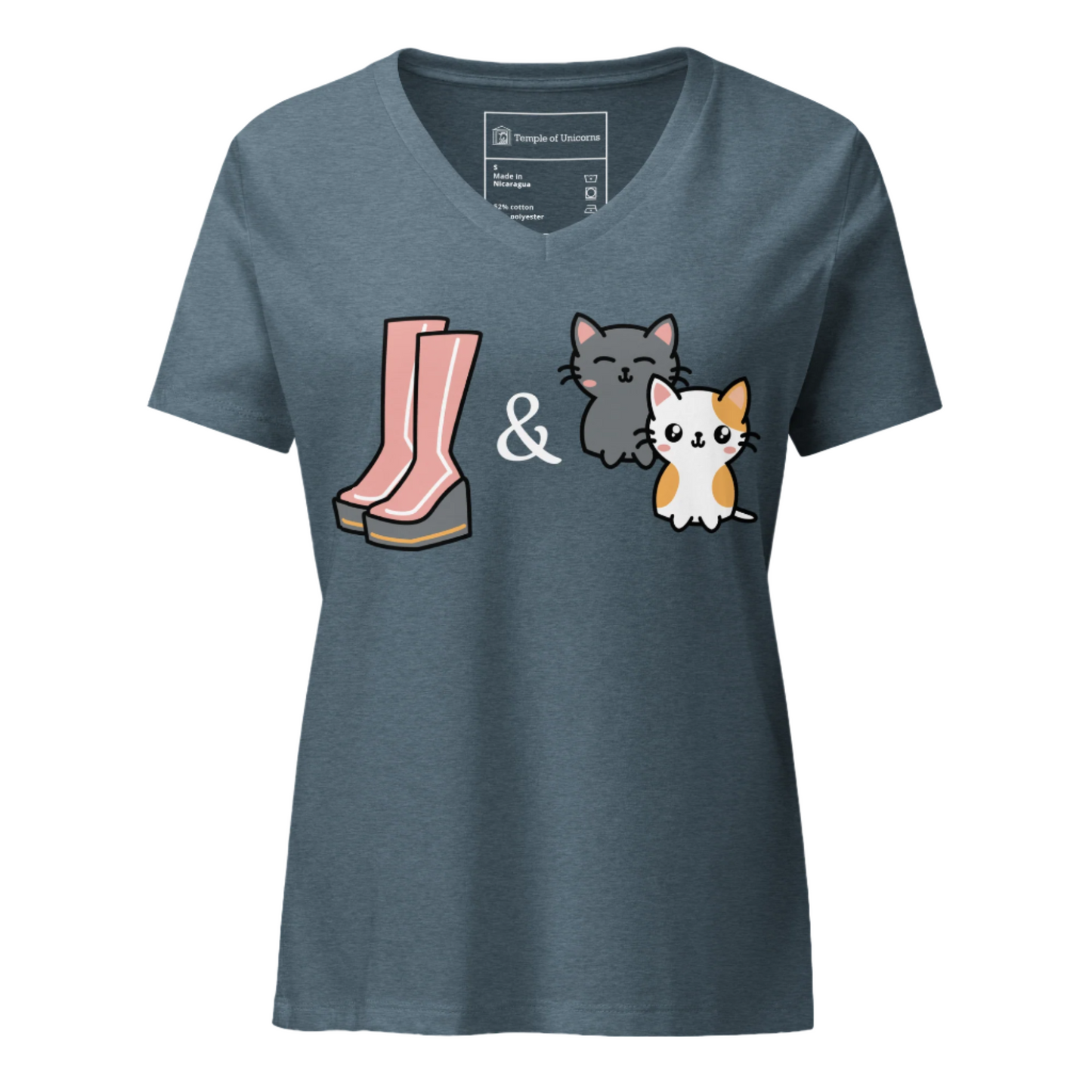 Boots & Cats Women's V-Neck Shirt, heather slate