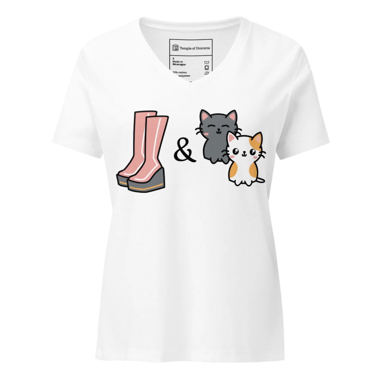 Boots & Cats Women's V-Neck Shirt, white