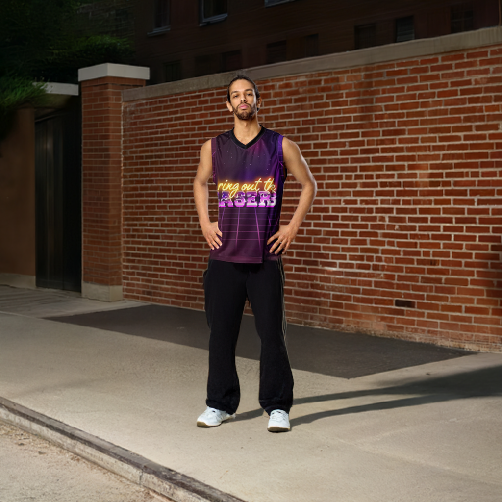 A man wearing Bring Out the Lasers Rave Jersey