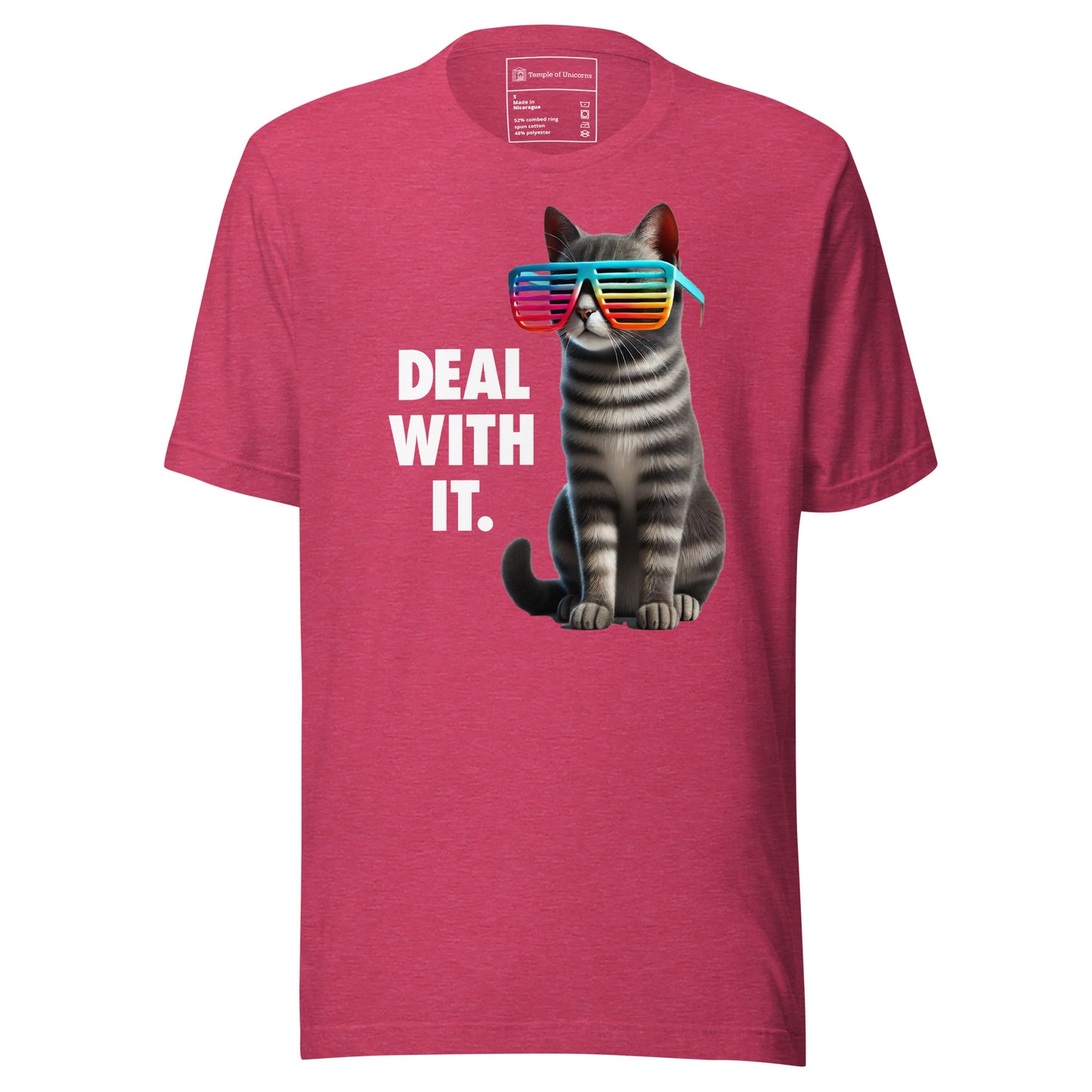 Deal With It Cat Unisex Tee, heather raspberry