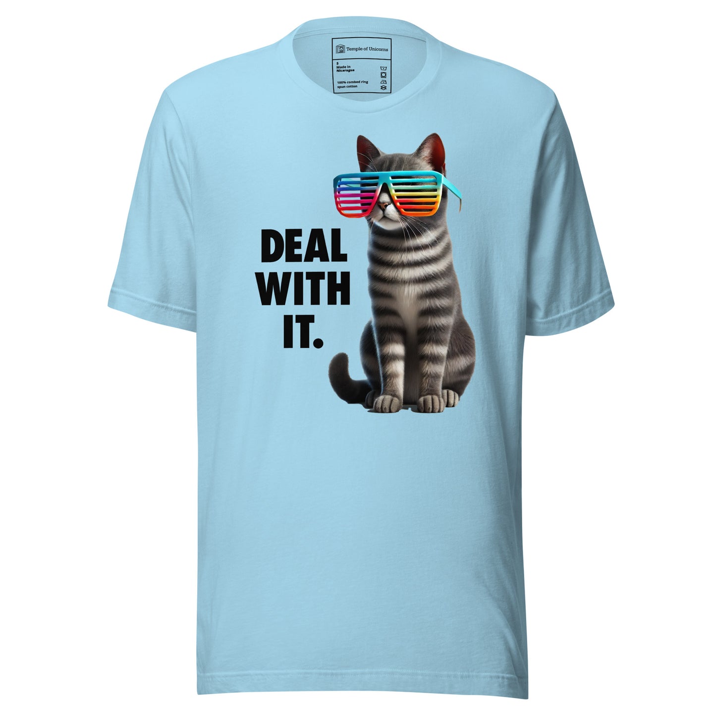 Deal With It Cat Unisex Tee, ocean bliue