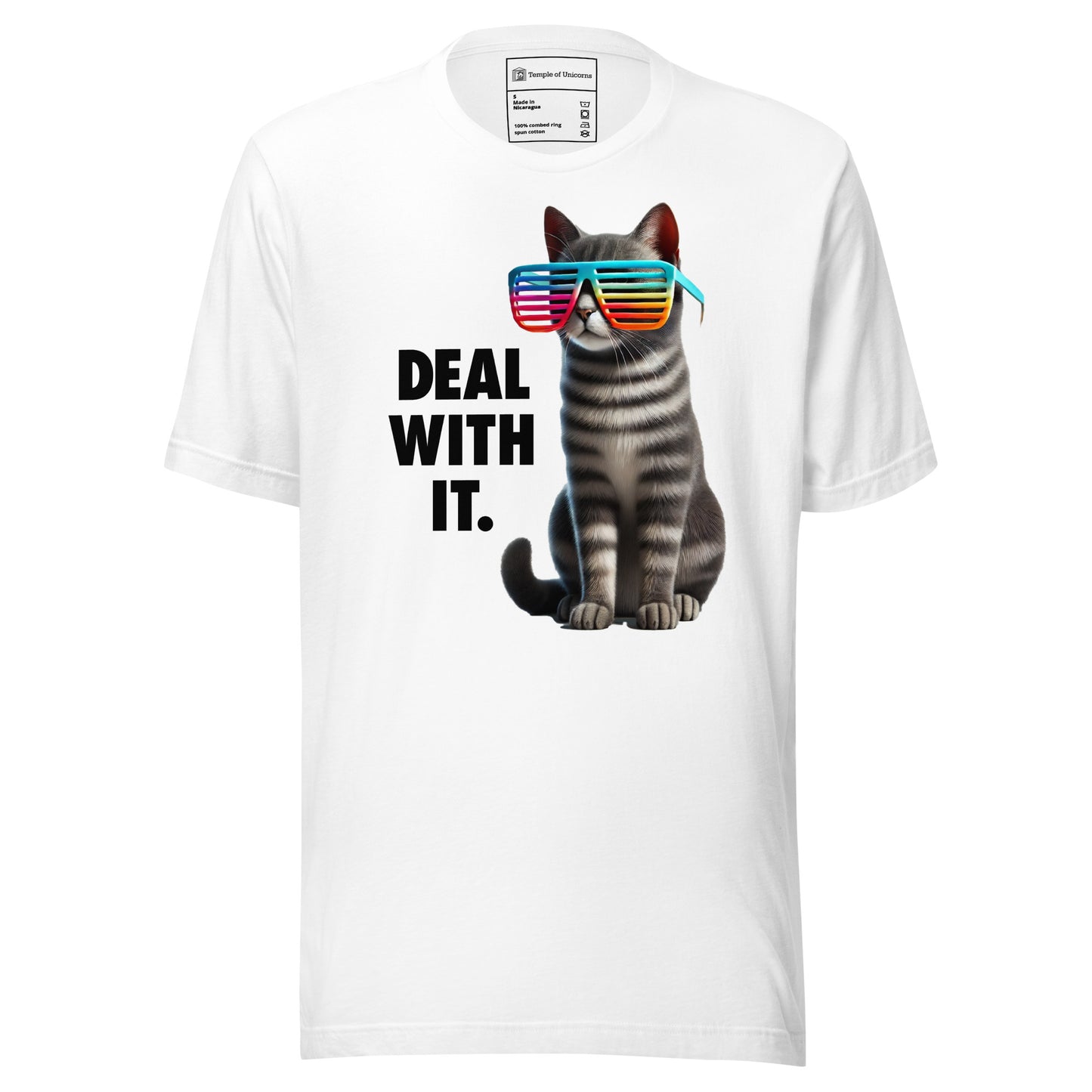 Deal With It Cat Unisex Tee, white