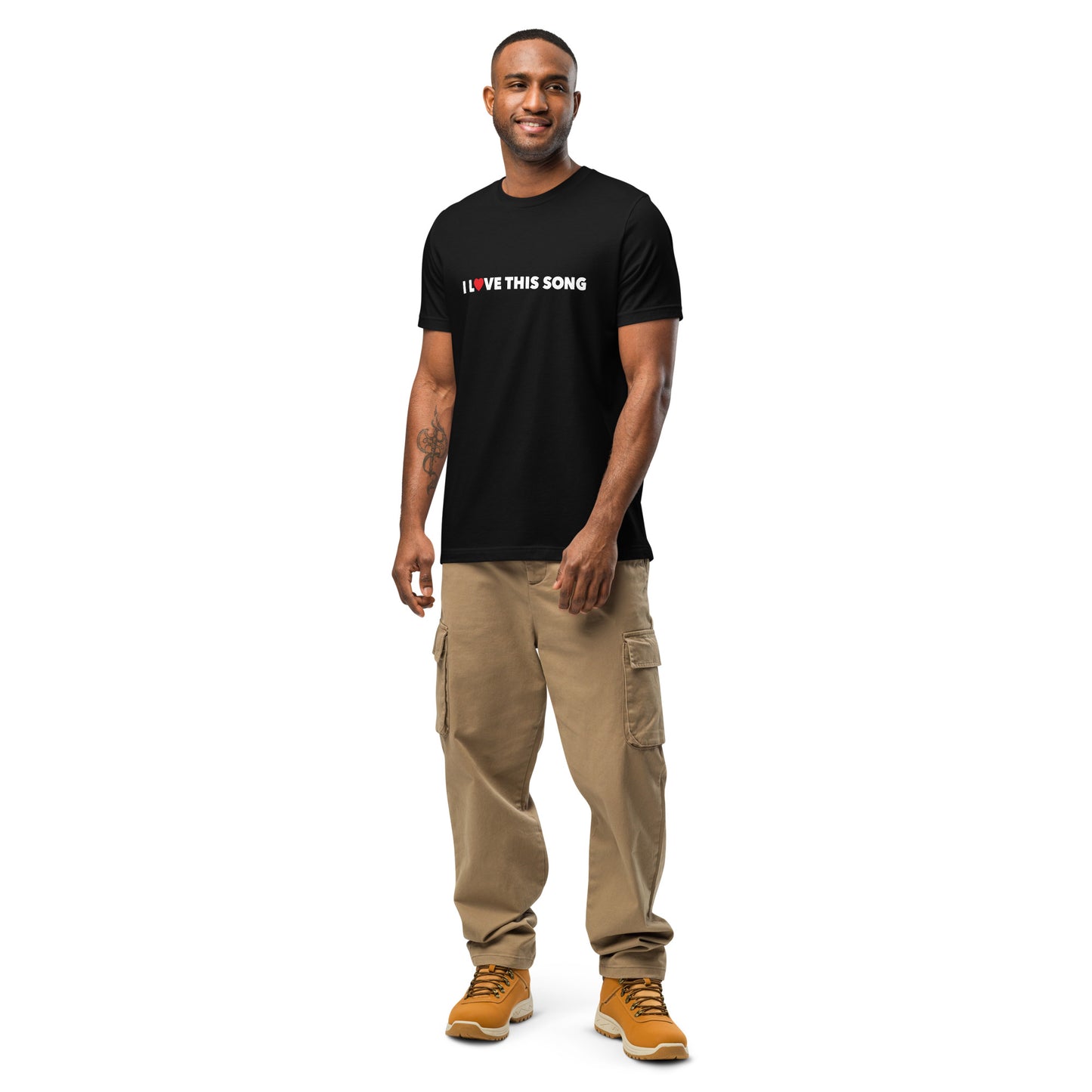 A man wearing I Love This Song Statement Tee, black