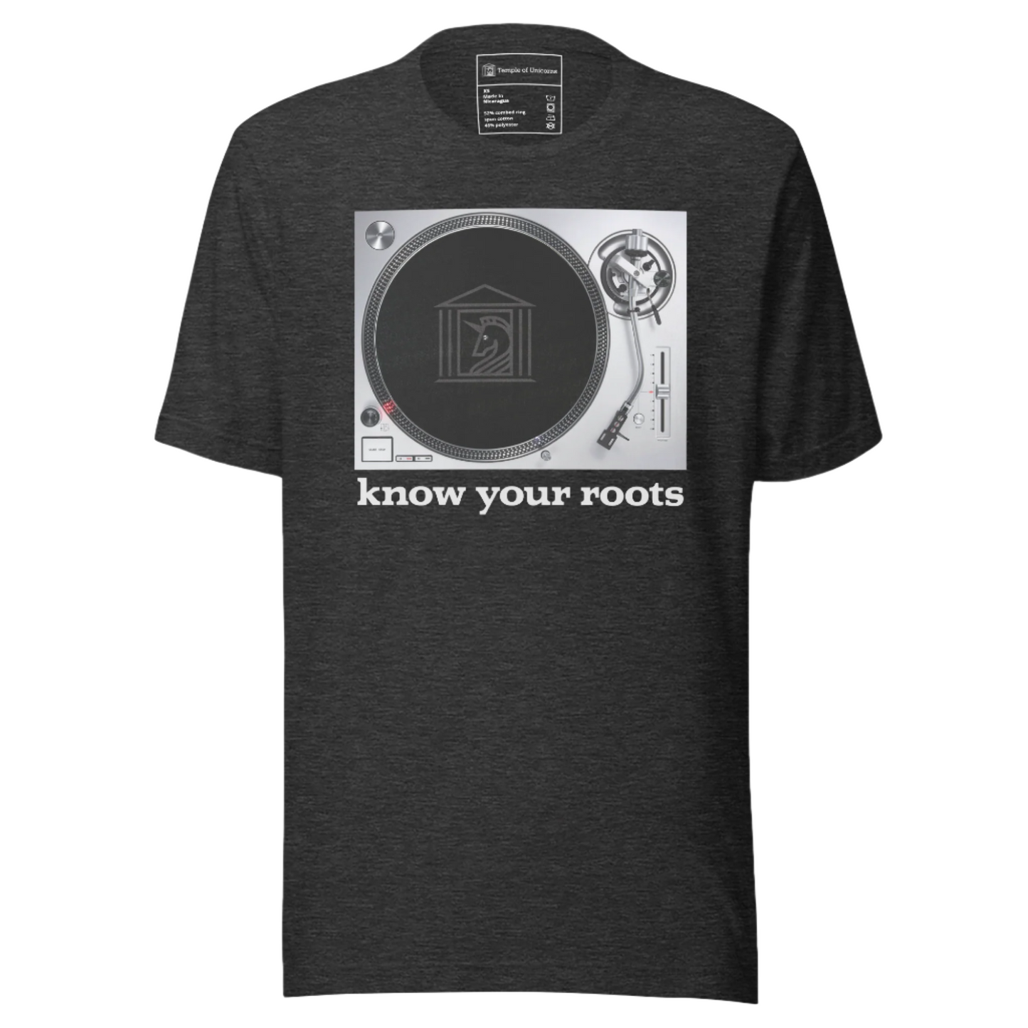 Know Your Roots Turntable Tee, dark grey heather