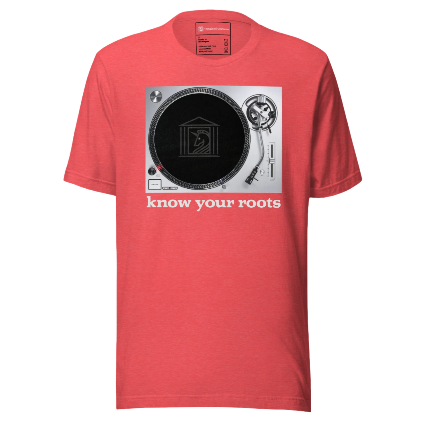 Know Your Roots Turntable Tee, heather red