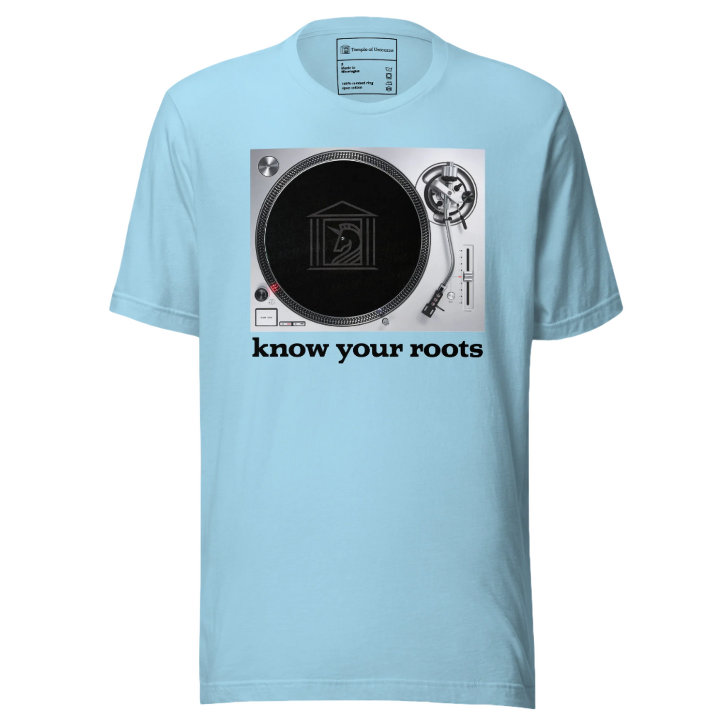 Know Your Roots Turntable Tee, ocean blue