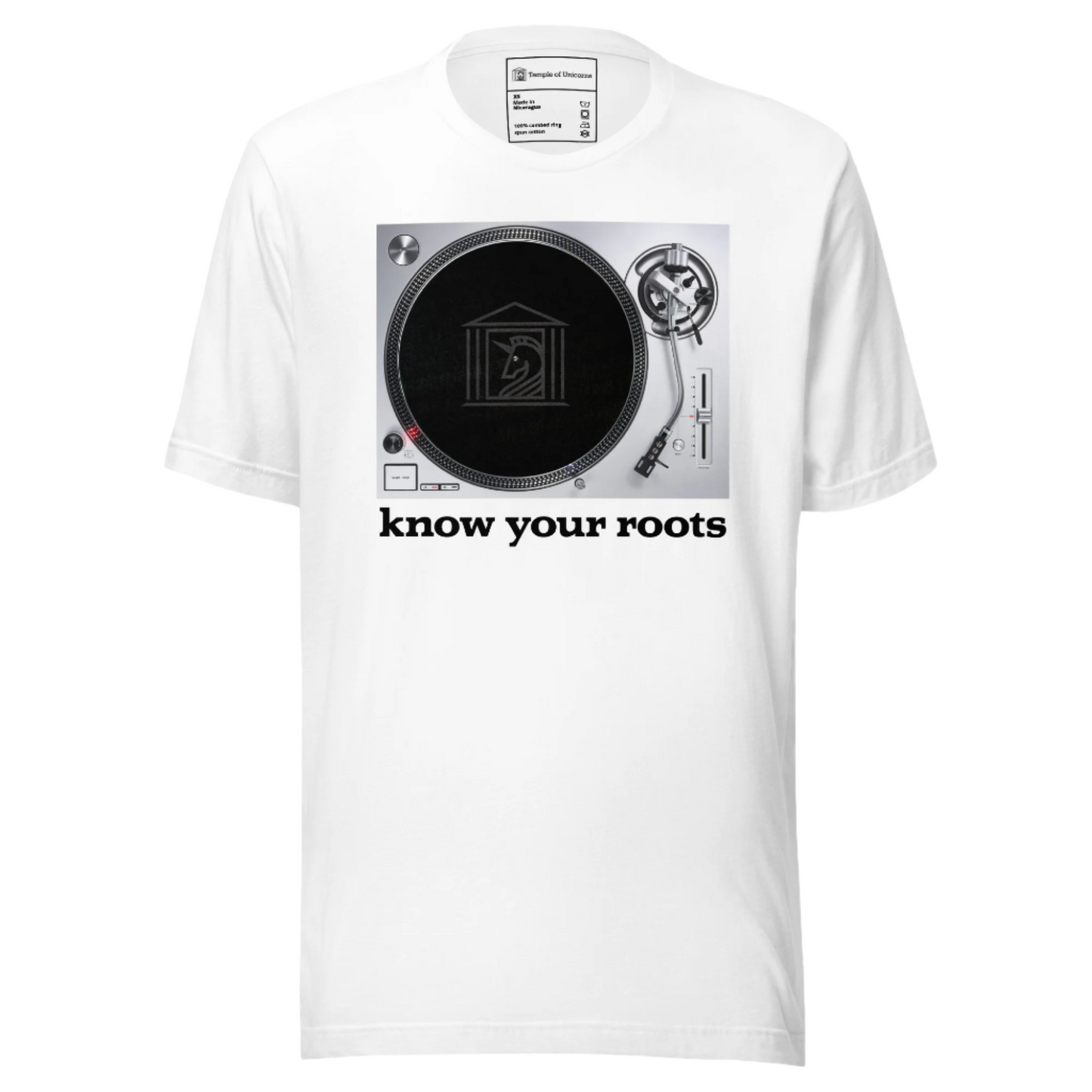 Know Your Roots Turntable Tee, white