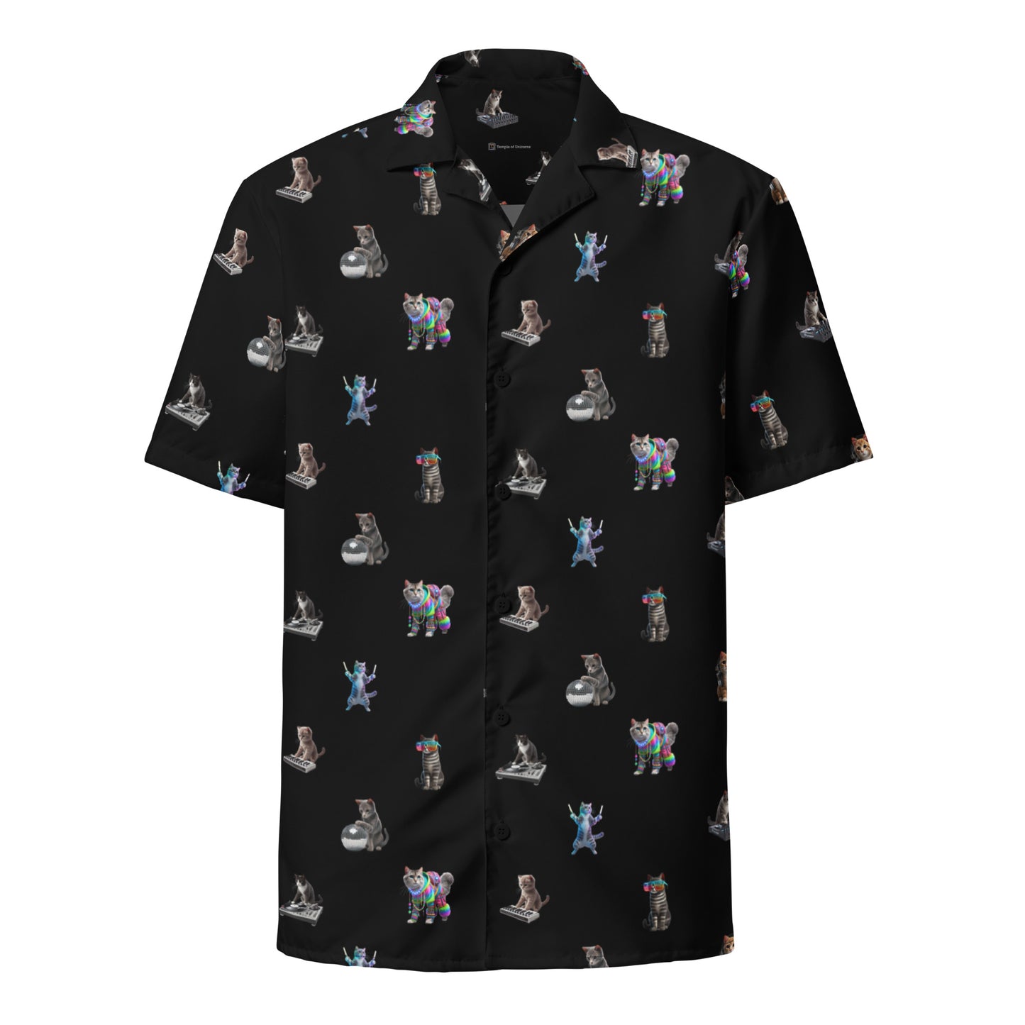 Rave Cats Relaxed Fit Button Shirt, black