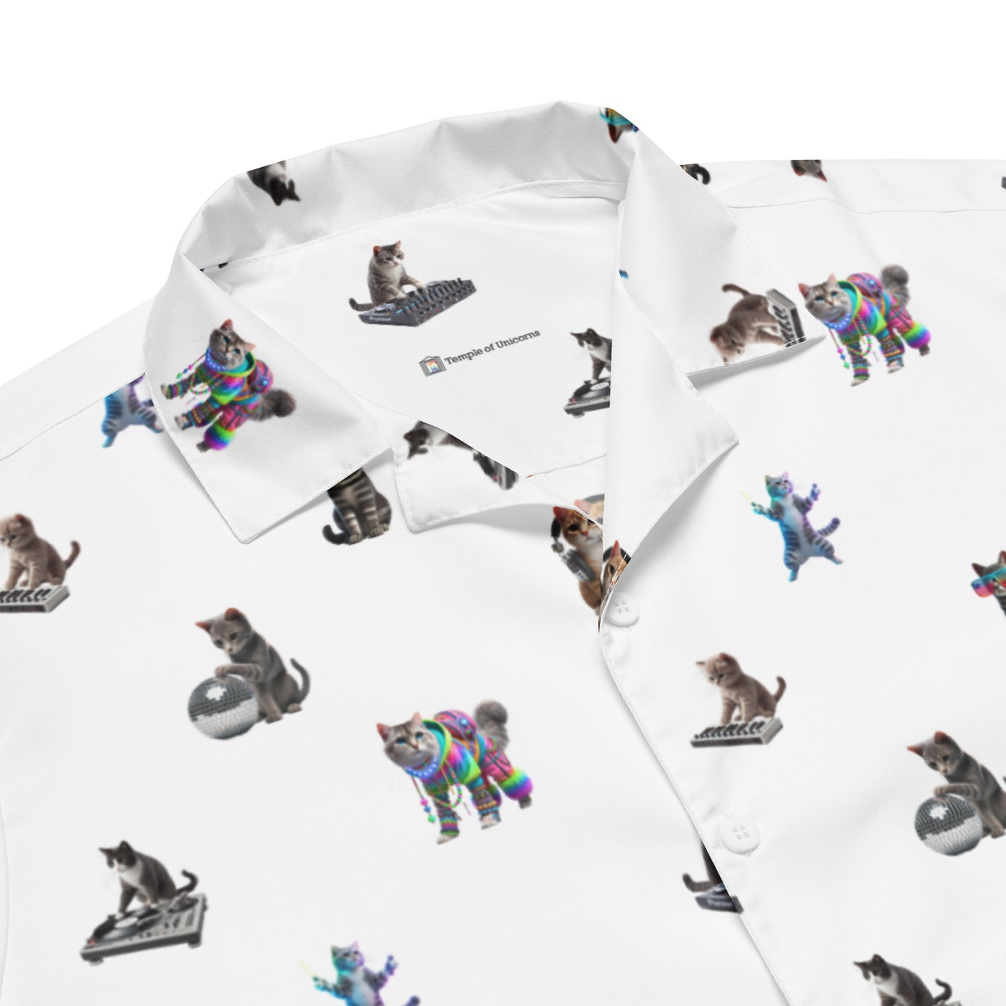 Rave Cats Relaxed Fit Button Shirt, white, detail