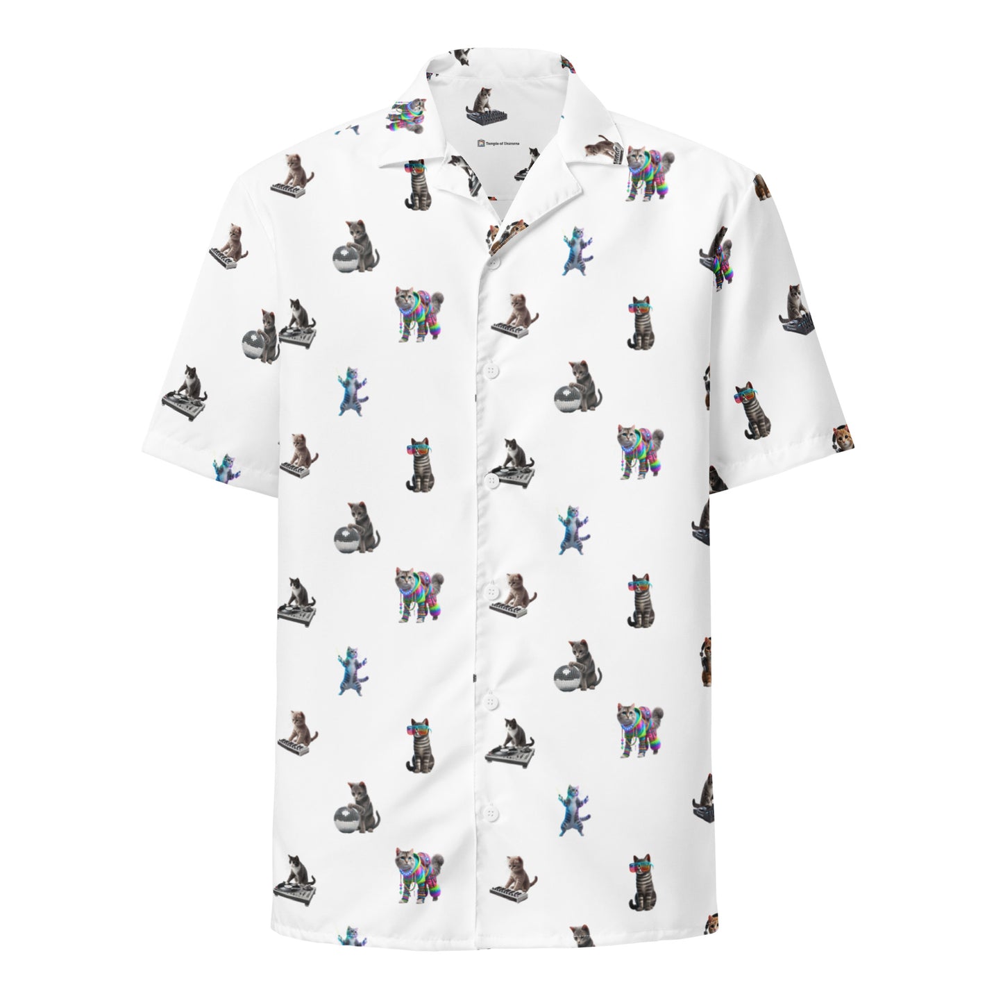 Rave Cats Relaxed Fit Button Shirt, white