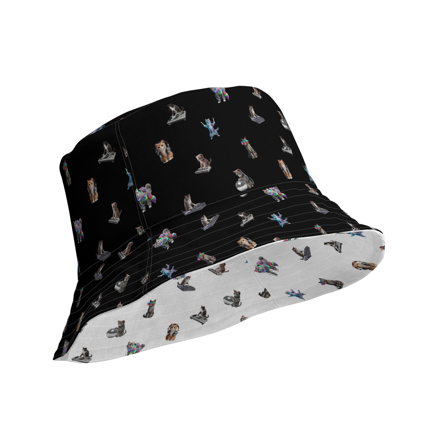 Rave Cats Reversible Bucket Hat, black side