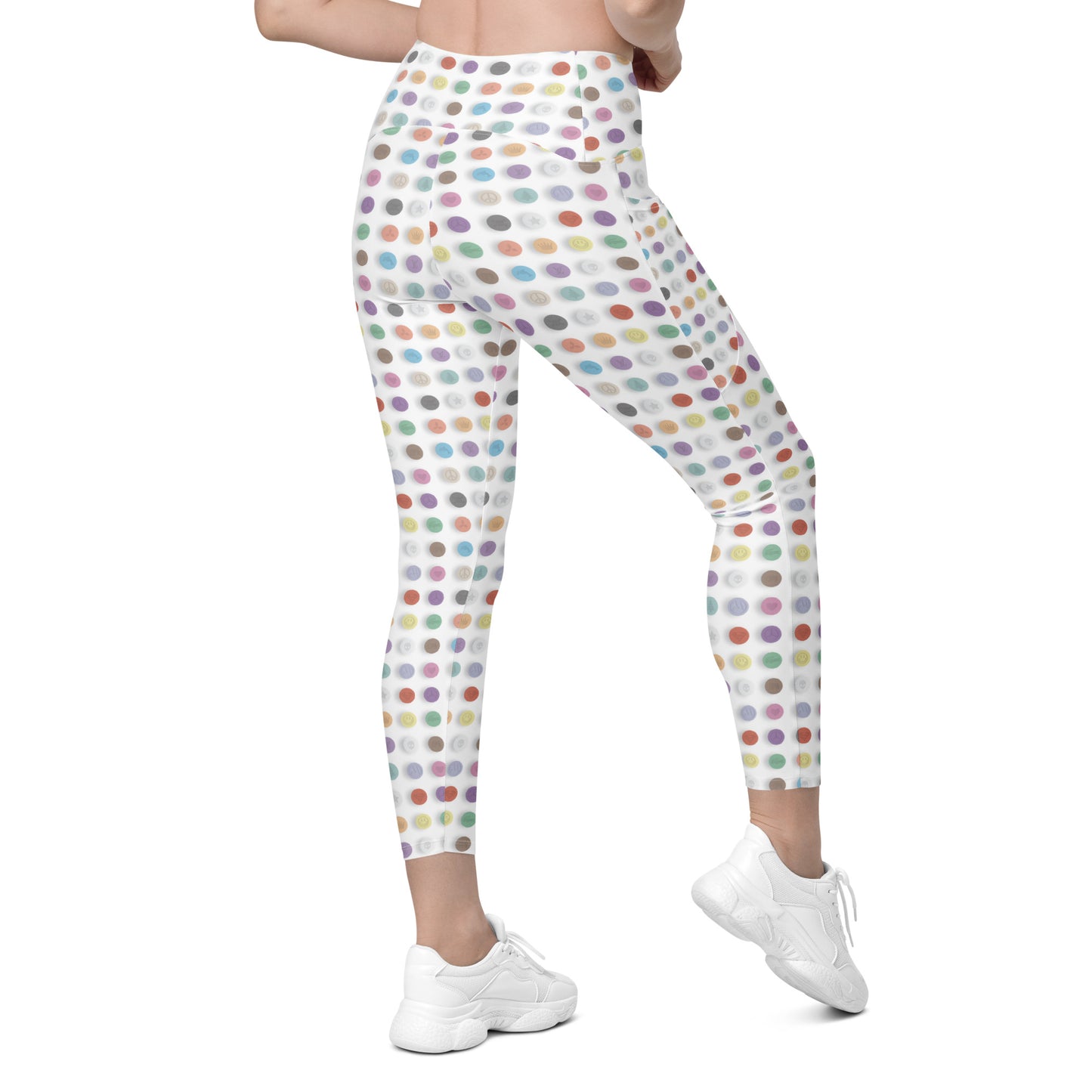 A woman wearing Taste the Rainbow Leggings with Pockets, back view