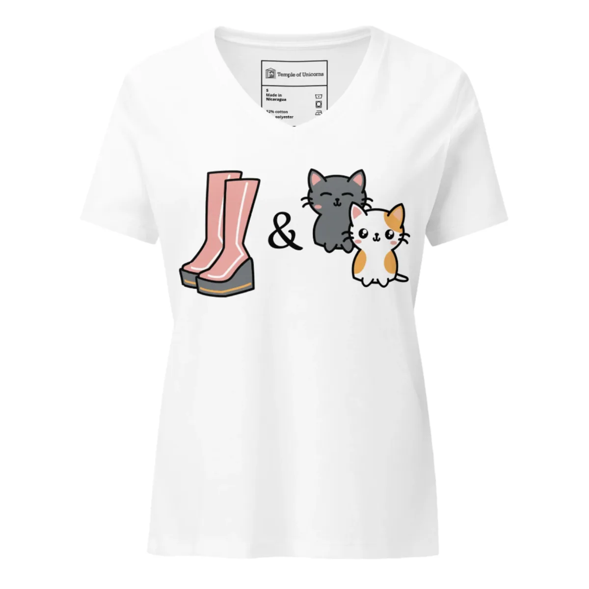Boots & Cats Women's V-Neck Shirt, white