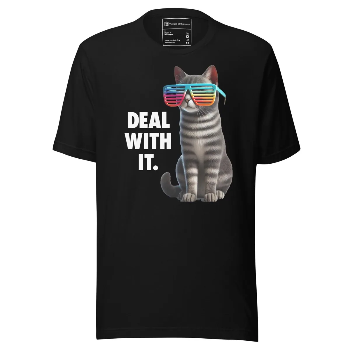 Deal With It Cat Unisex Tee, black