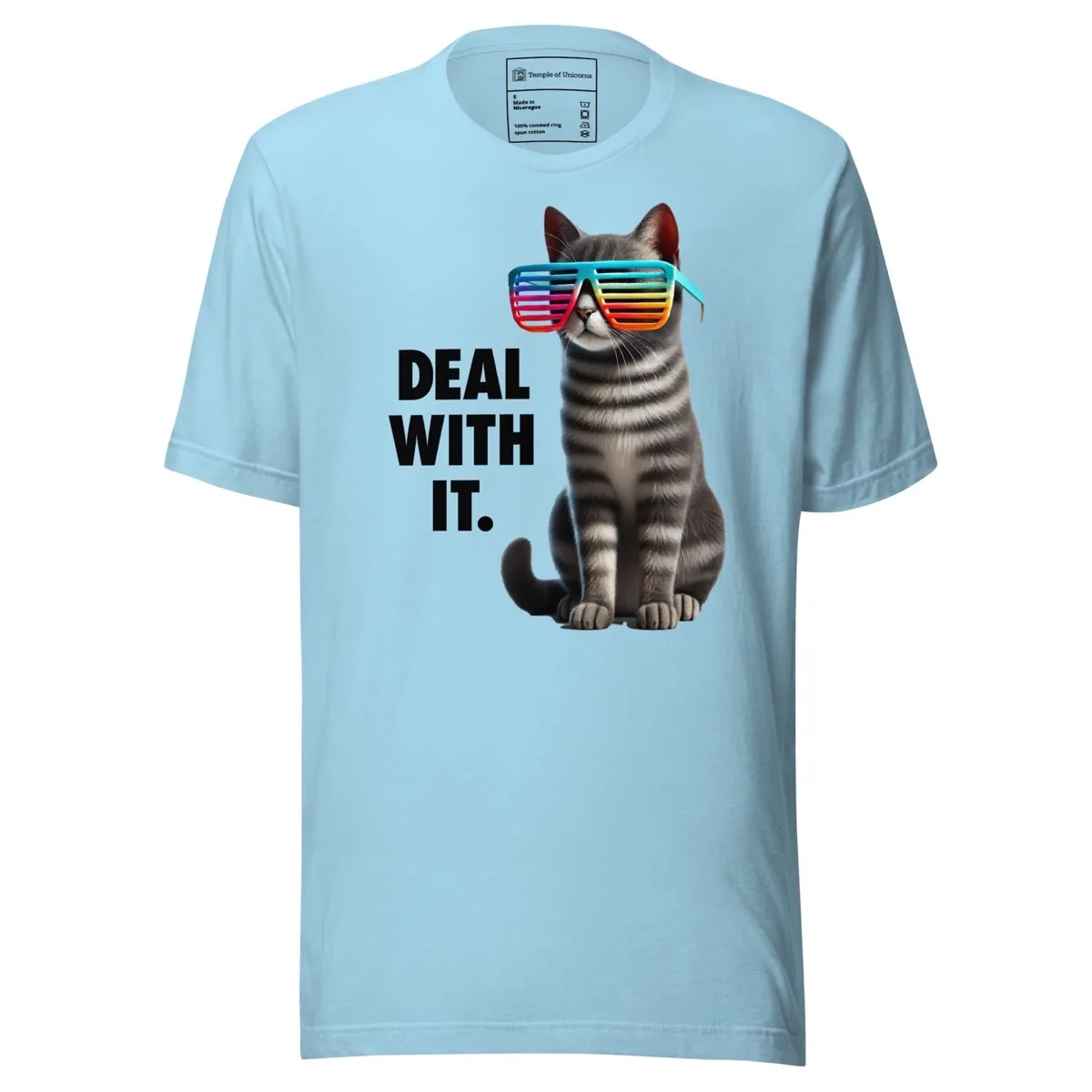 Deal With It Cat Unisex Tee, ocean bliue