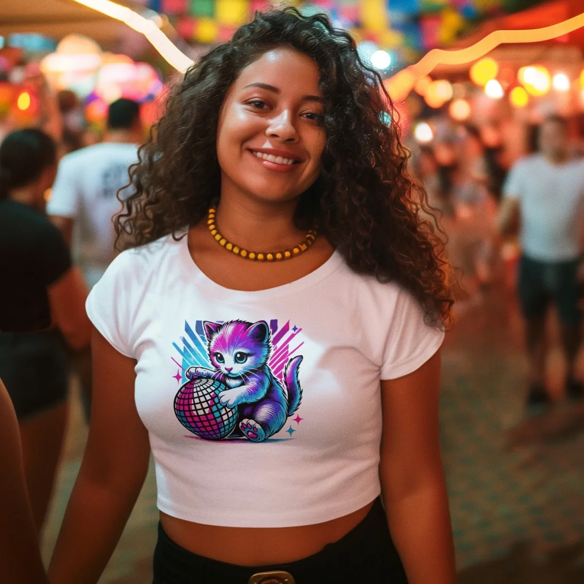Disco Kitten Fitted Crop Tee