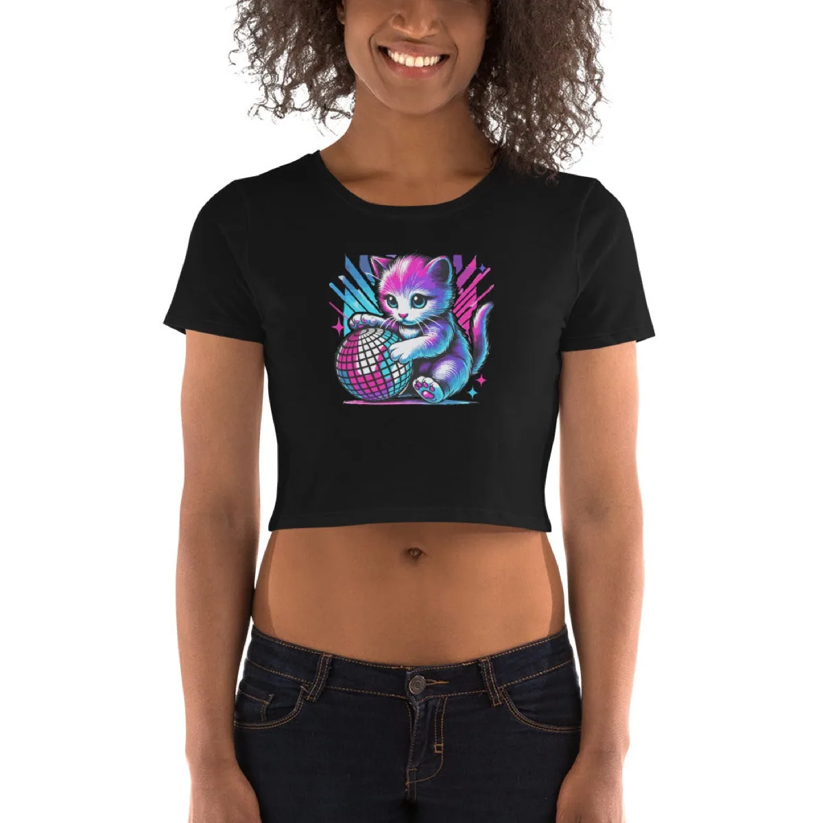 Disco Kitten Fitted Crop Tee