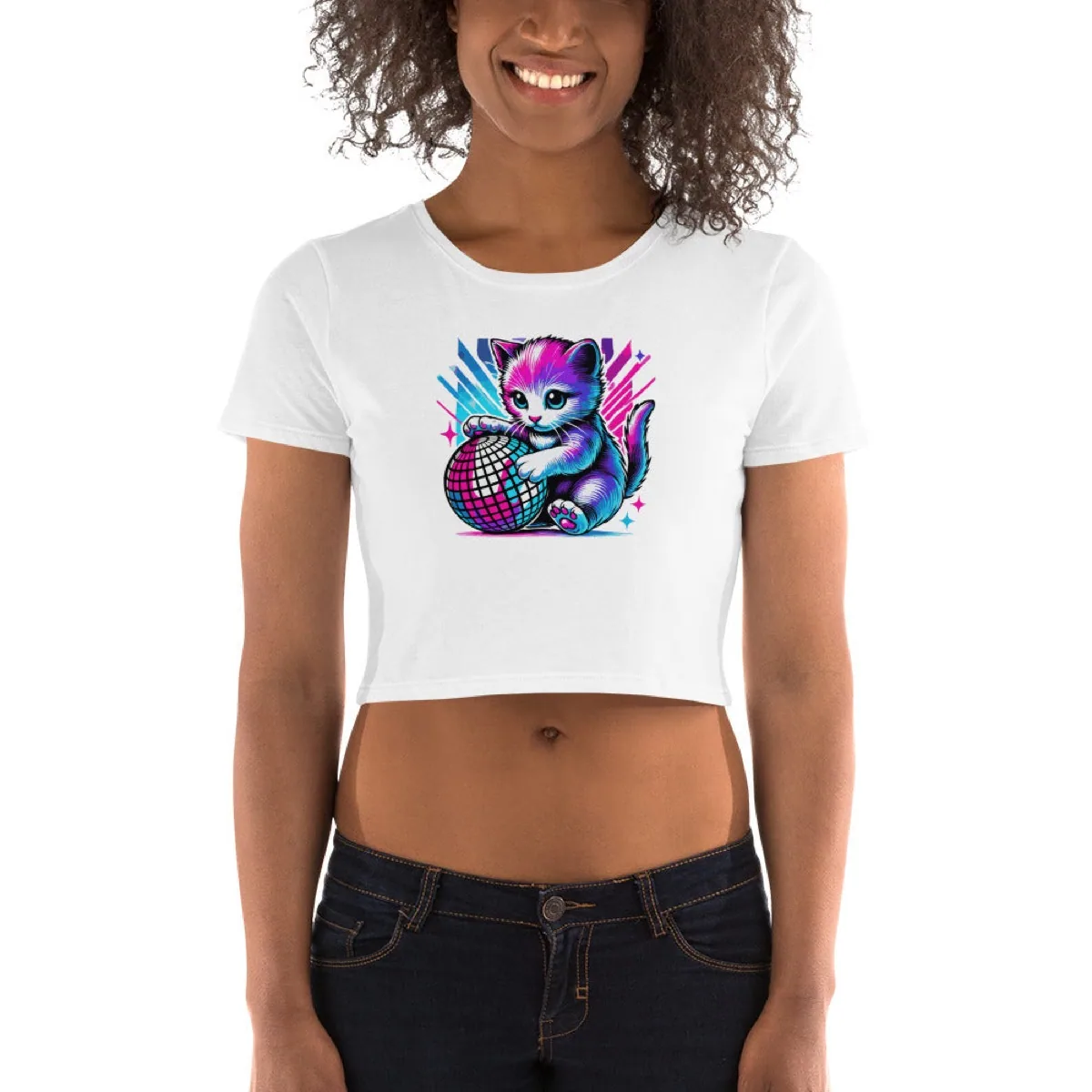 Disco Kitten Fitted Crop Tee
