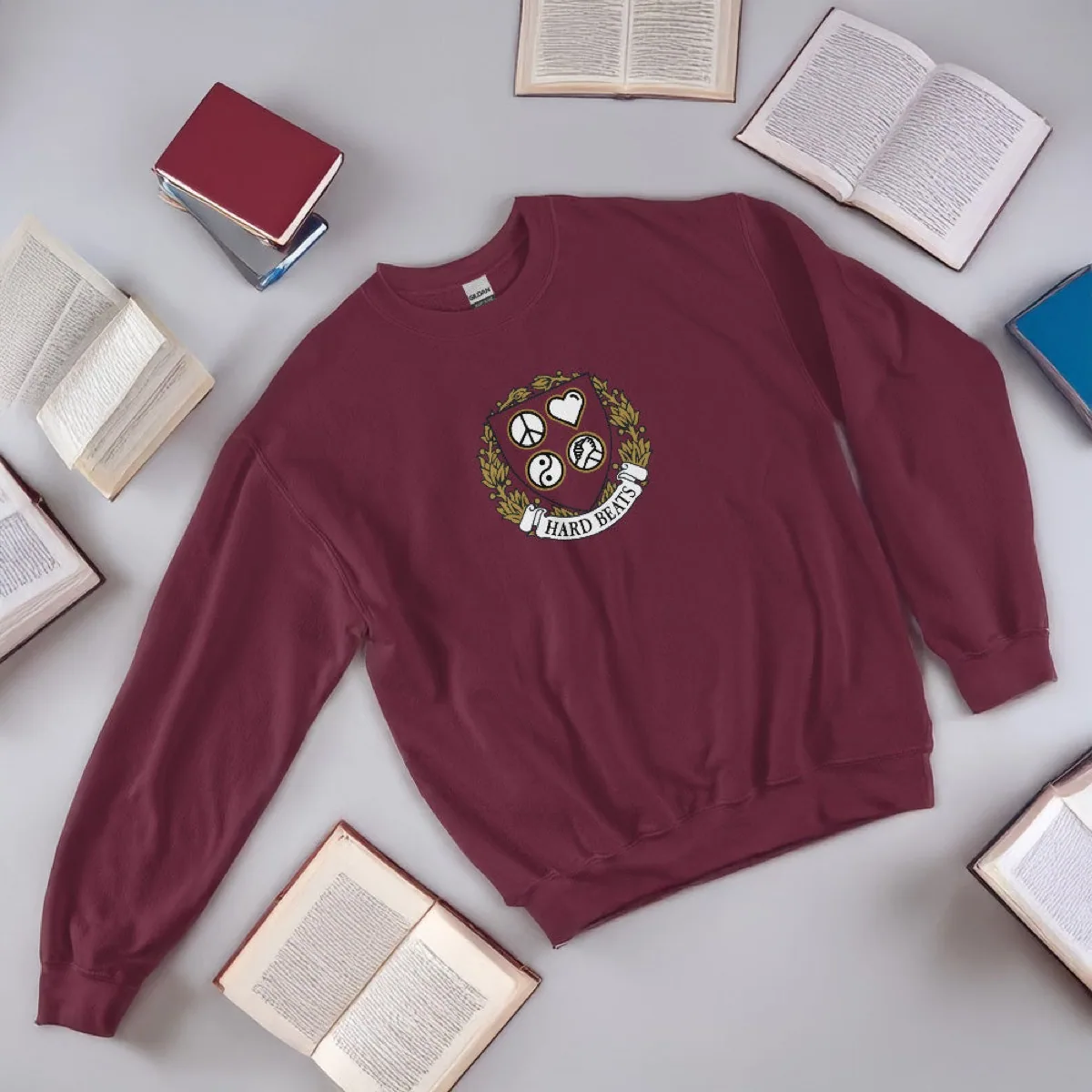 Hard Beats University Unisex Sweatshirt, maroon, branded