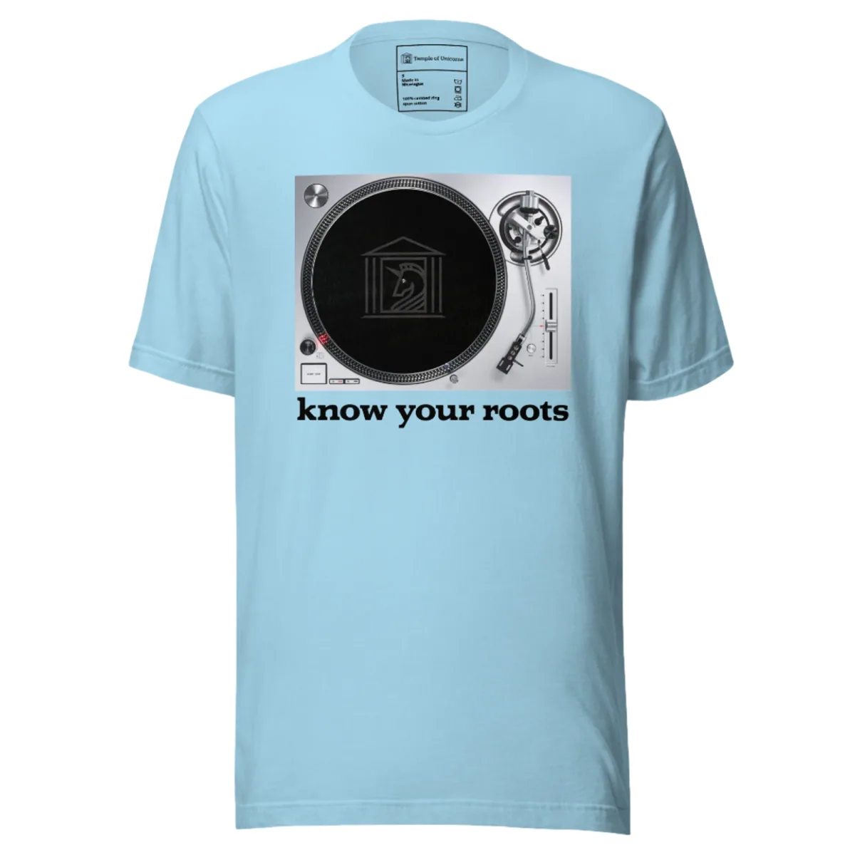 Know Your Roots Turntable Tee, ocean blue