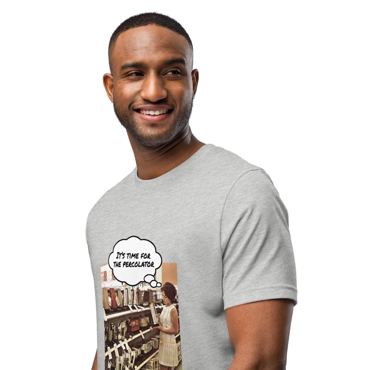 A man wearing Percolator Classic Tee, athletic heather