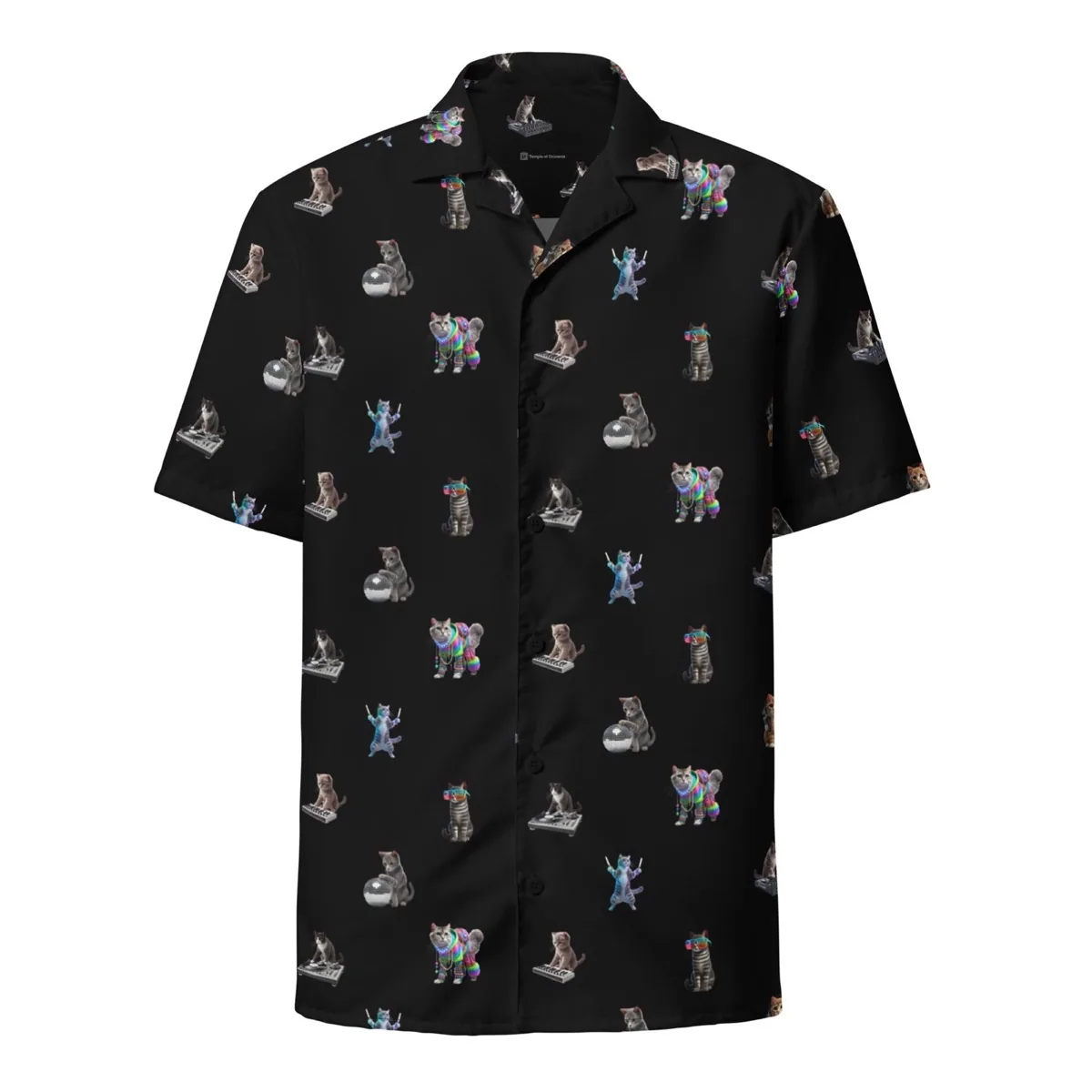 Rave Cats Relaxed Fit Button Shirt, black