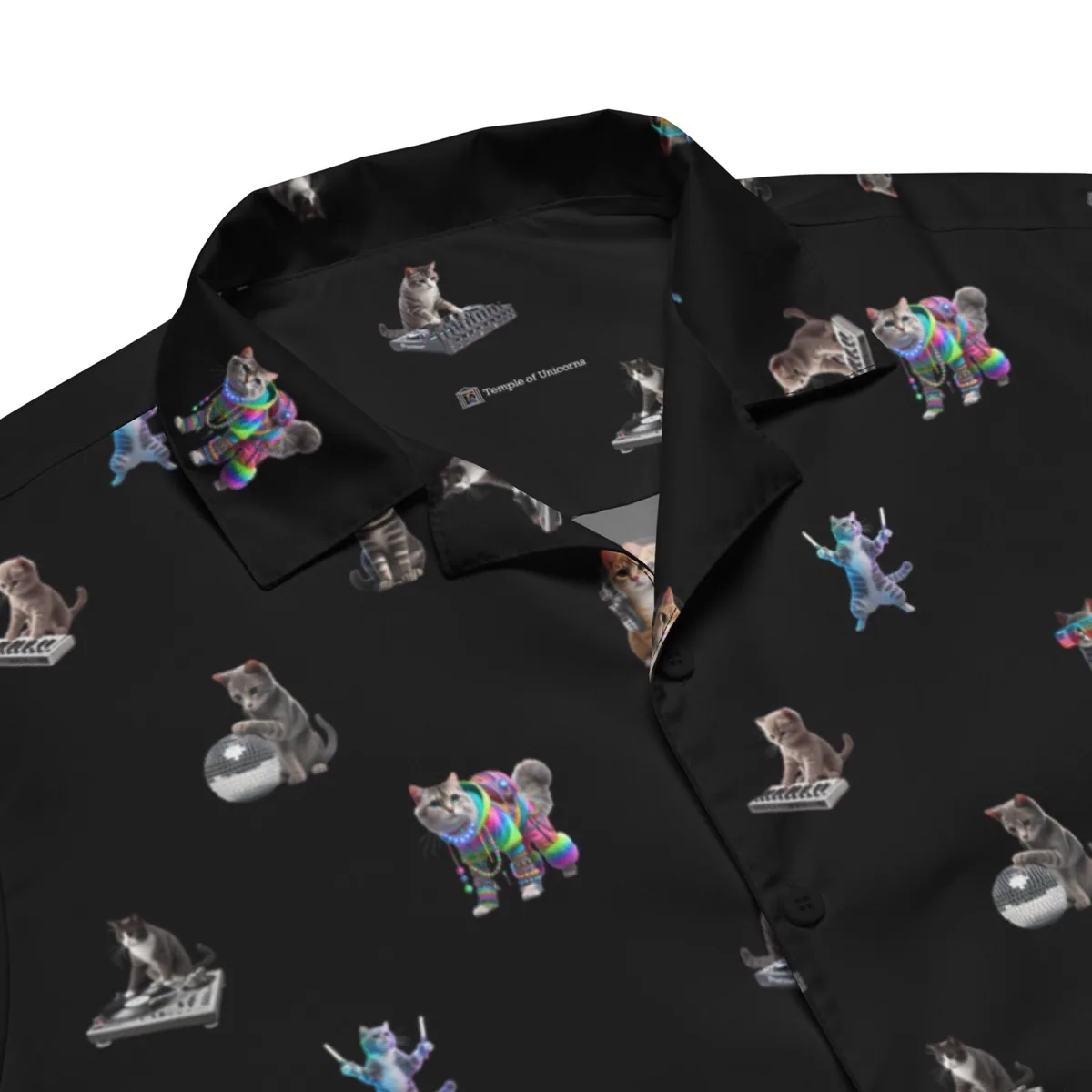 Rave Cats Relaxed Fit Button Shirt, black, detail