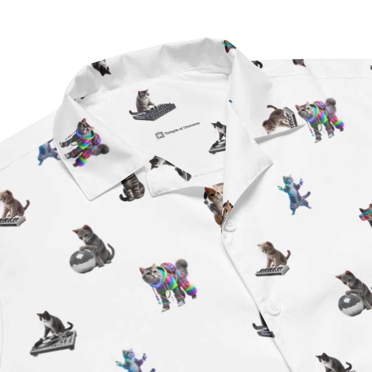 Rave Cats Relaxed Fit Button Shirt, white, detail