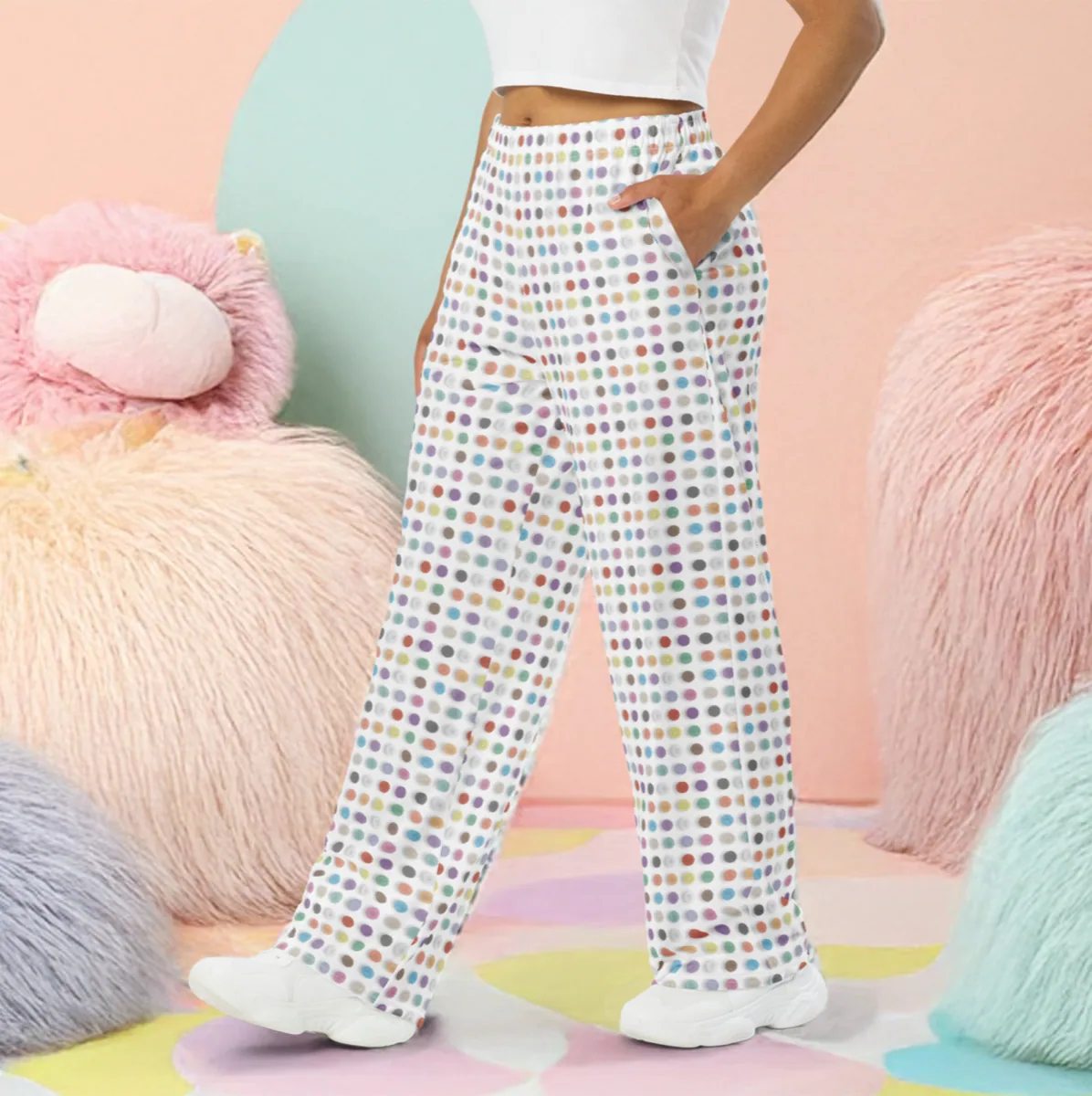 A woman wearing Taste the Rainbow Wide Leg Pants