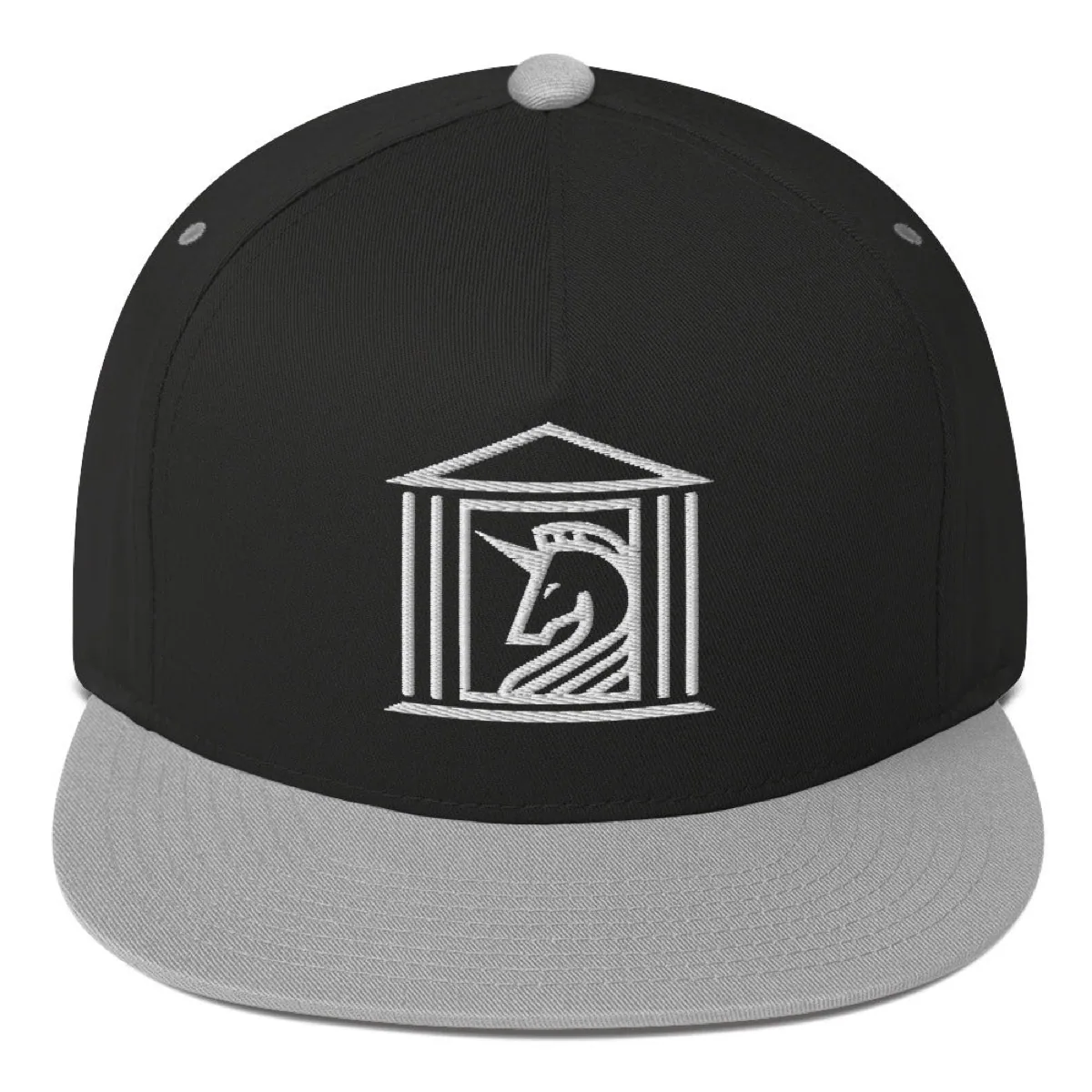 Temple of Unicorns Flat Bill Snapback, black & grey