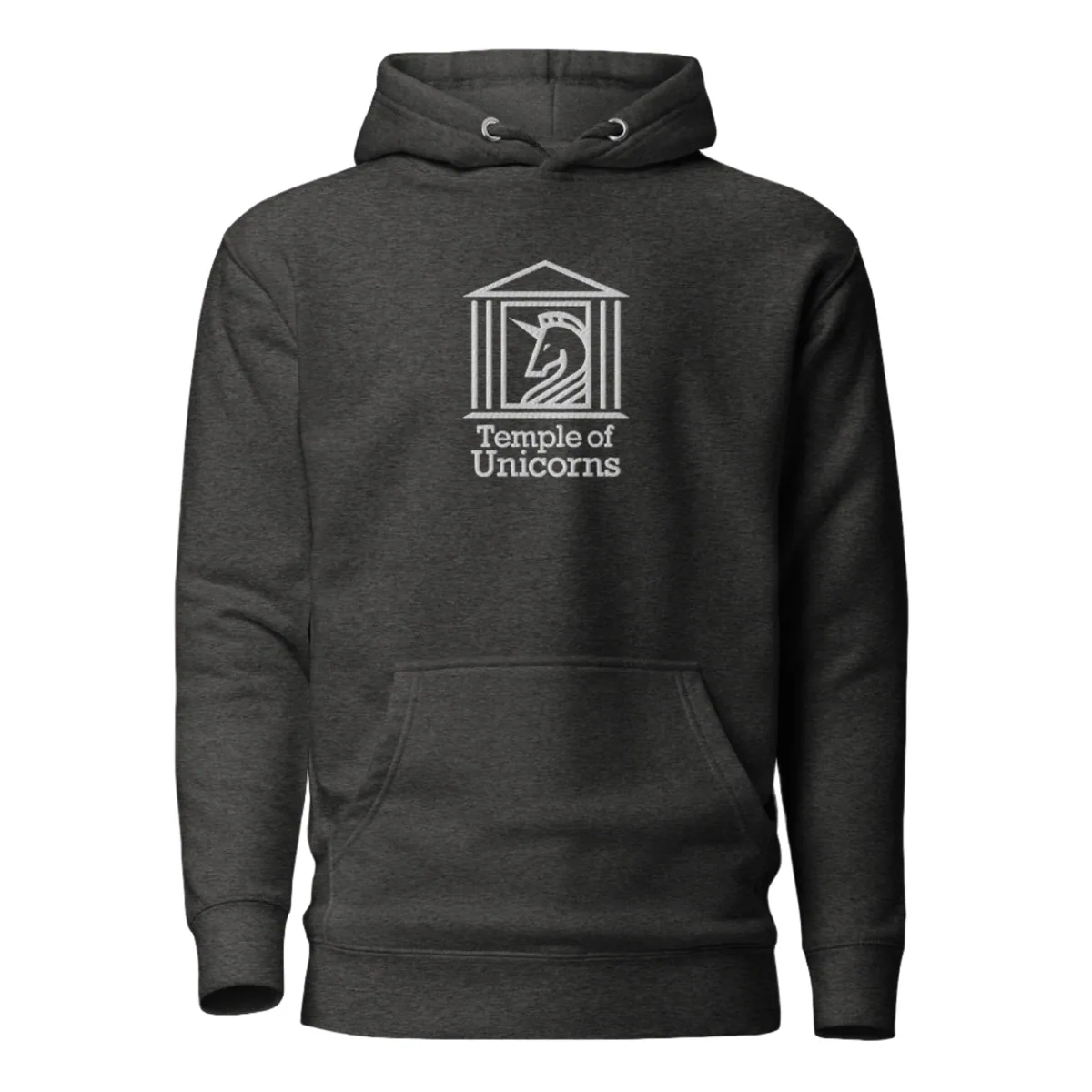 Temple of Unicorns Embroidered Hoodie, charcoal heather