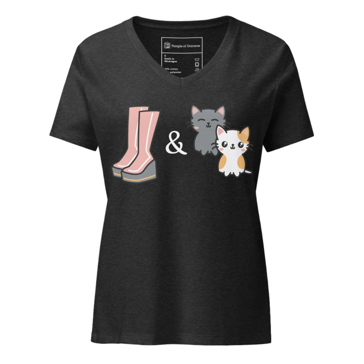 Boots & Cats Women's V-Neck Shirt, dark grey heather